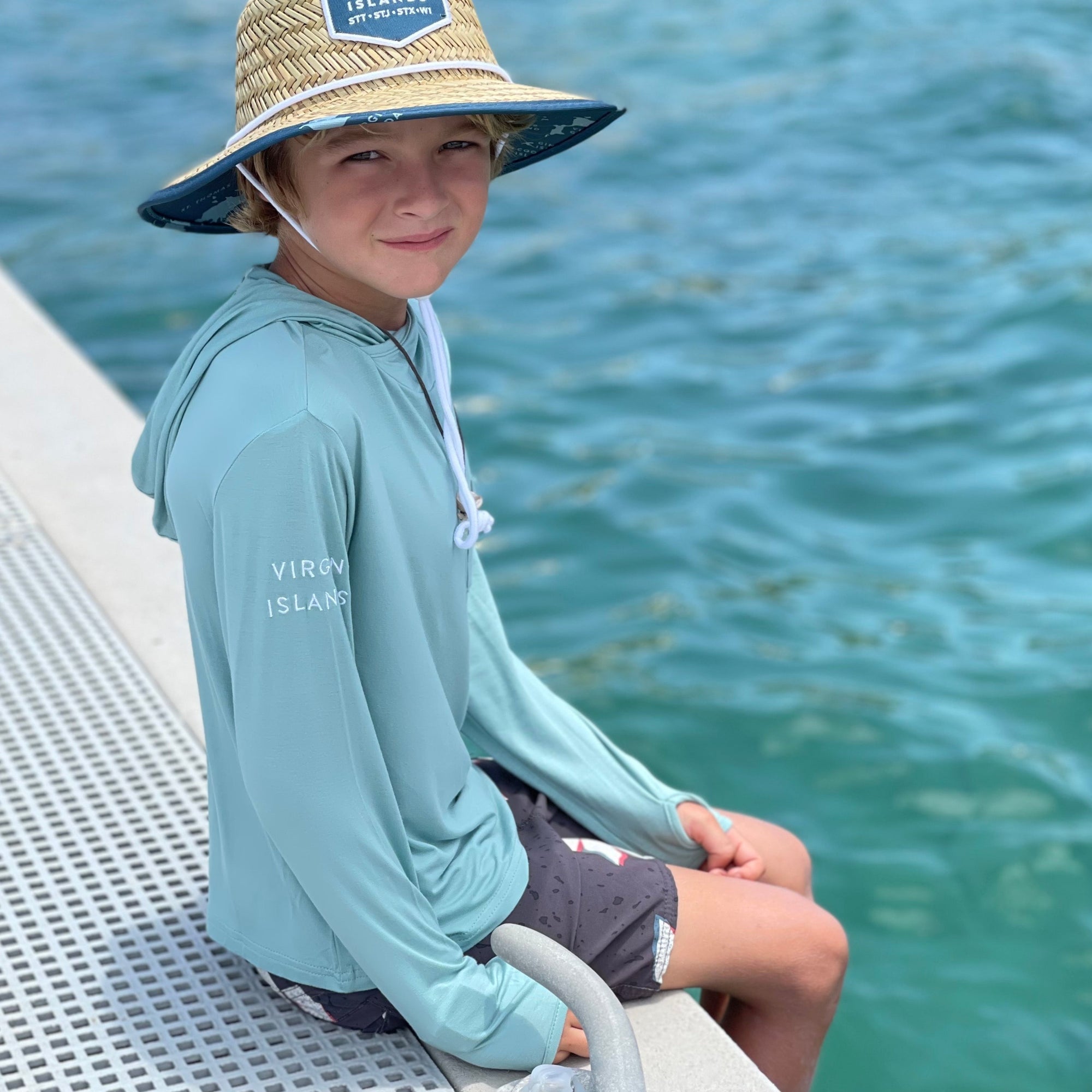 Burgee Co. Youth Hooded Bamboo Sunshirt - Hull Bay